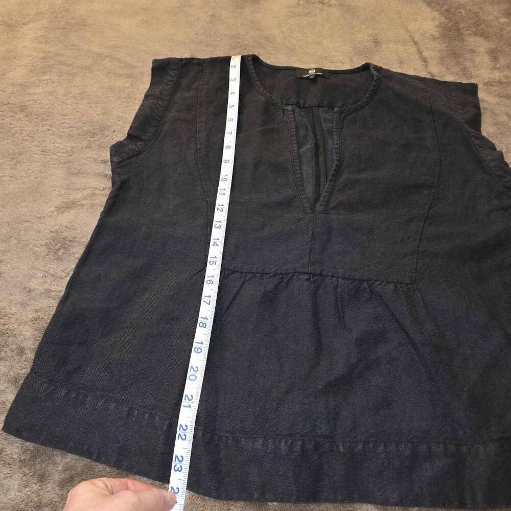 AG Adriano Goldschmied Trista Black Linen Chambray Notch V-Neck Blouse Small - Picture 13 of 14